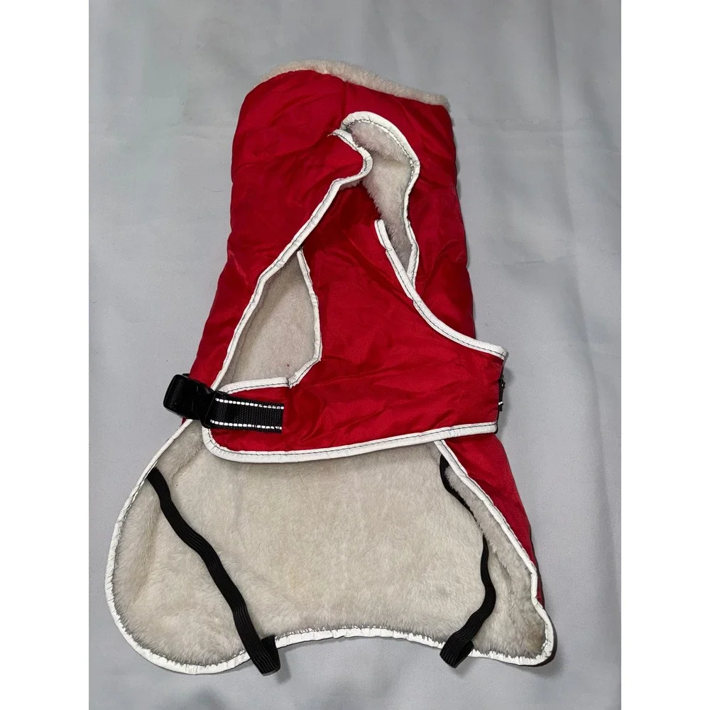 MKLHGTY Red Dog Winter Coat Reflective Harness Jacket Faux Fur‎ Lined Medium